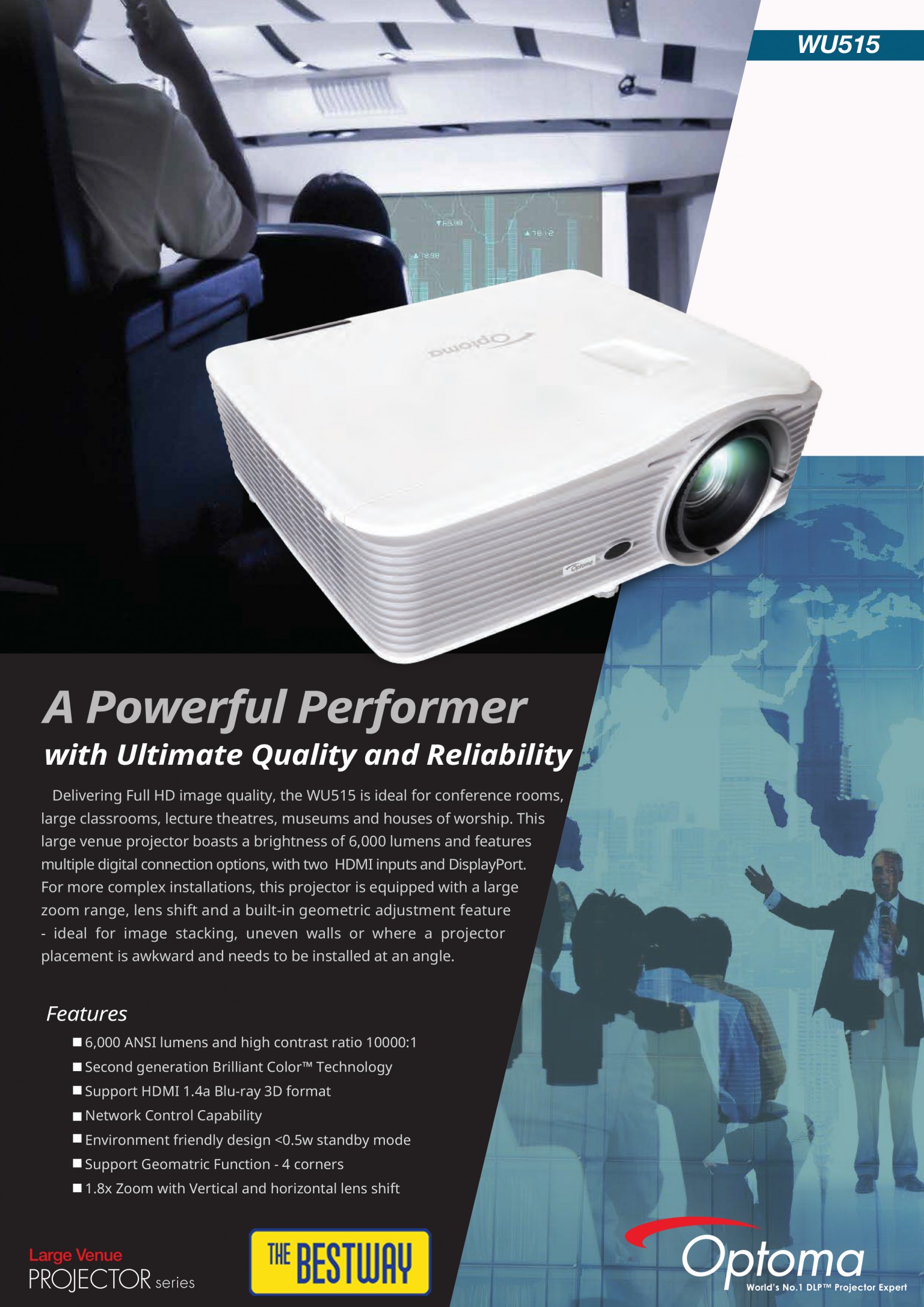 โปรเจคเตอร์ Optoma รุ่น WU515 ความสว่าง 6,000 ANSI Lumens