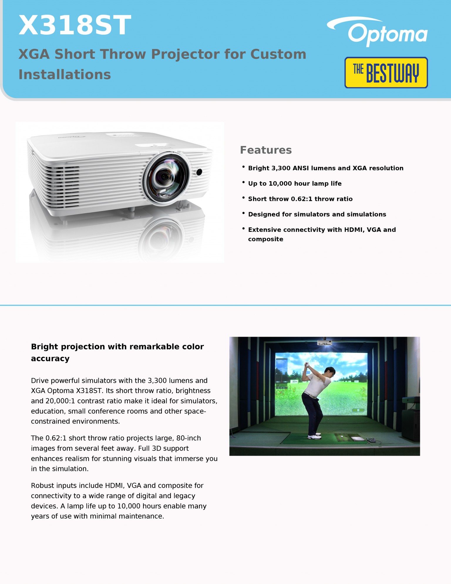 โปรเจคเตอร์ Optoma รุ่น X318ST ความสว่าง 3,300 ANSI Lumens